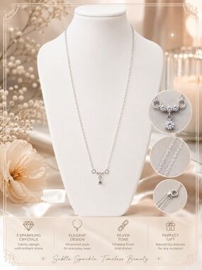 Silver Tone Clear Crystal Y-Drop Pendant Necklace